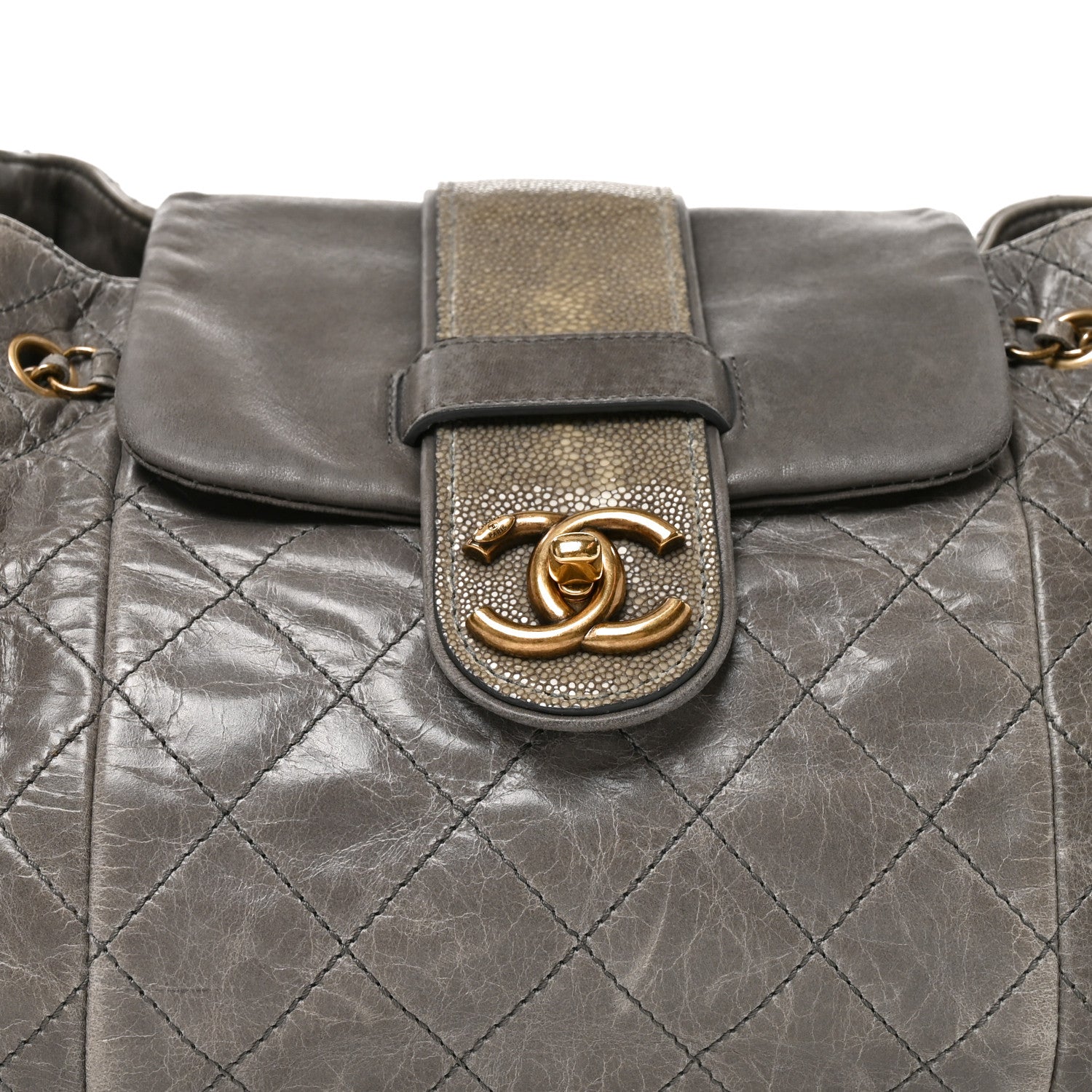 Chanel Glazed Calfskin Stingray Bindi CC Accordion Tote Grey 8 of 10