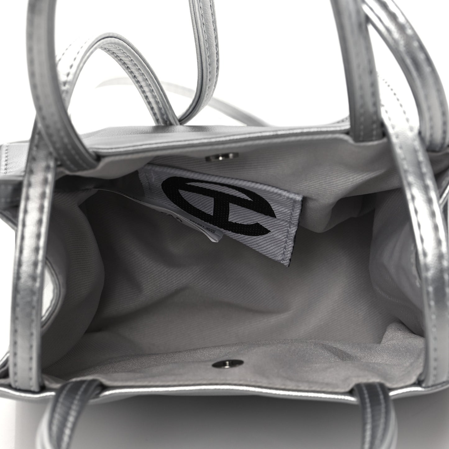 Metallic Vegan Leather Small Shopping Bag Silver