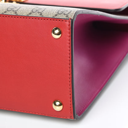 Gucci GG Supreme Monogram Calfskin Medium Padlock Top Handle Bag Beige Hibiscus Red New Rosette 6 of 10