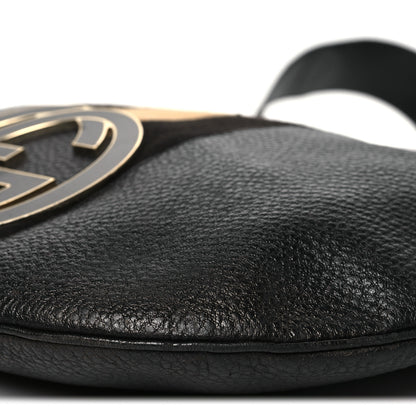 Gucci Pebbled Calfskin Web Blondie Hobo Black Beige 10 of 13
