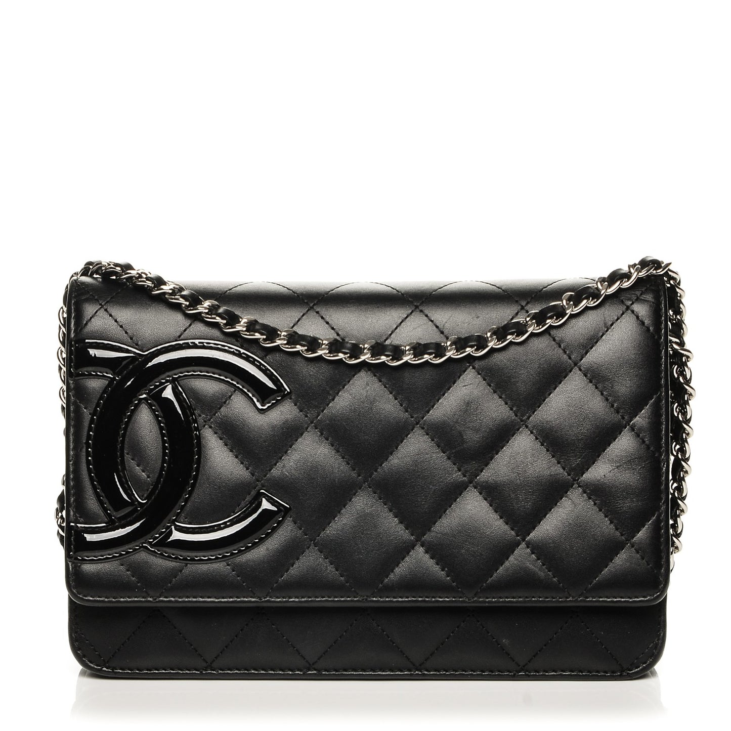 Calfskin Quilted Cambon Wallet On Chain WOC Black