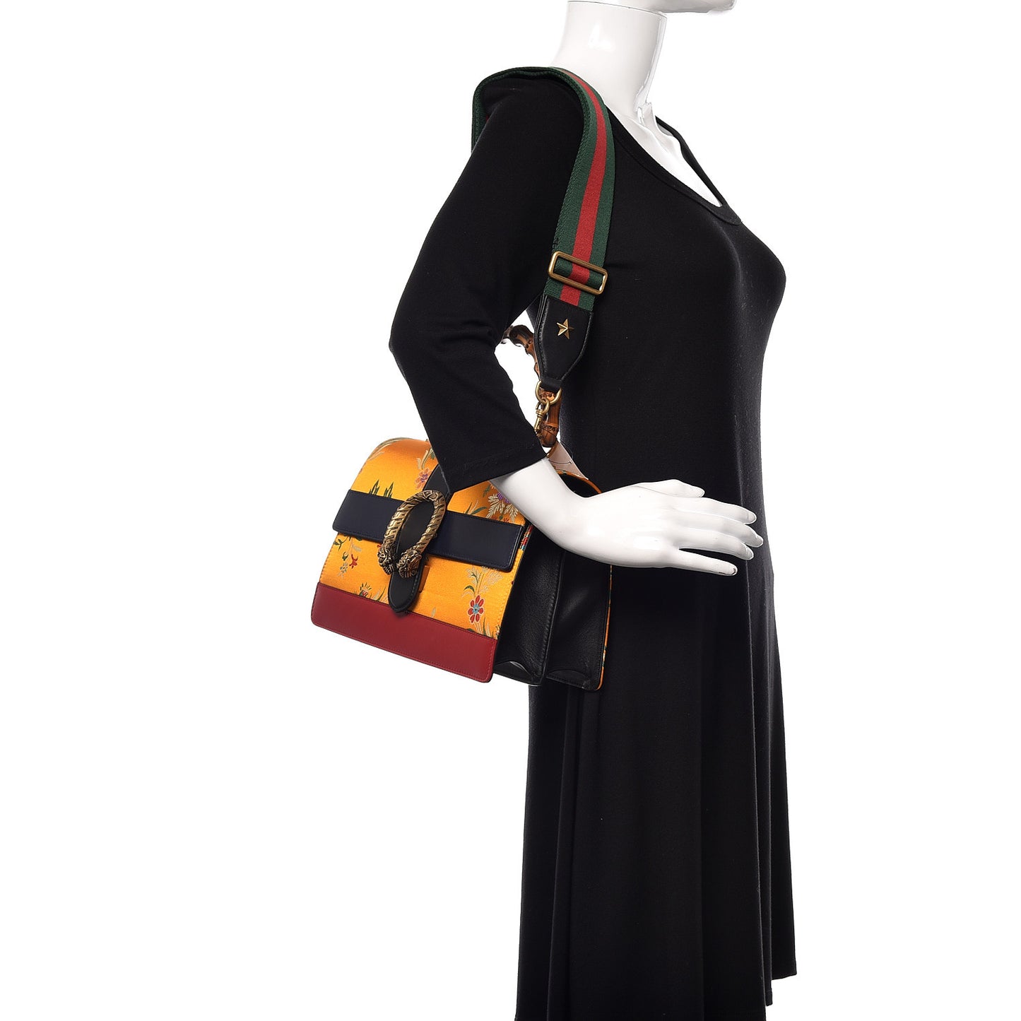 Satin Calfskin Bamboo Web Tokyo Print Medium Dionysus Top Handle Bag Giallo Multicolor Blue Agata Hibiscus Red