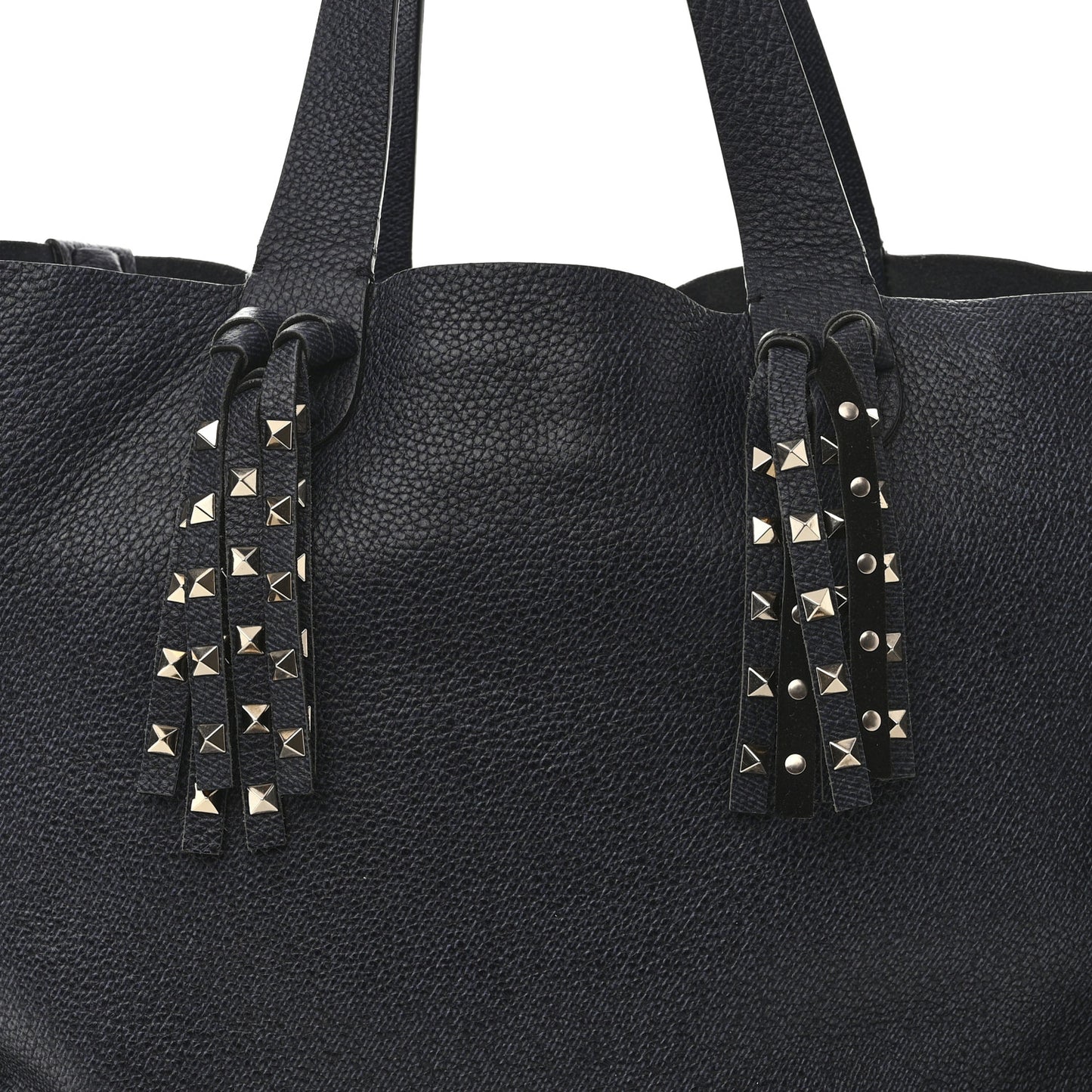 Grained Calfskin Rockstud C-Rockee Fringe Tote Deep Denim