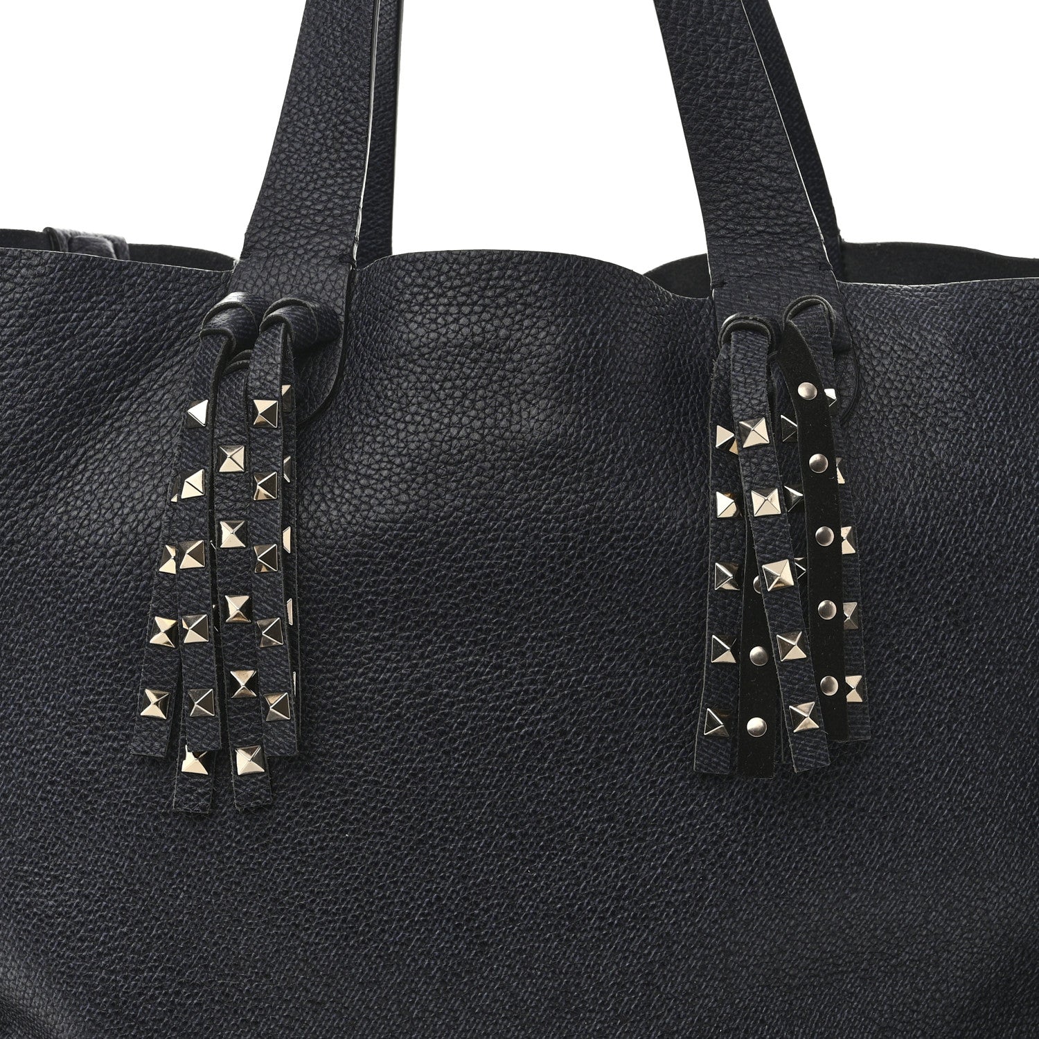 Valentino Garavani Grained Calfskin Rockstud C-Rockee Fringe Tote Deep Denim 7 of 9