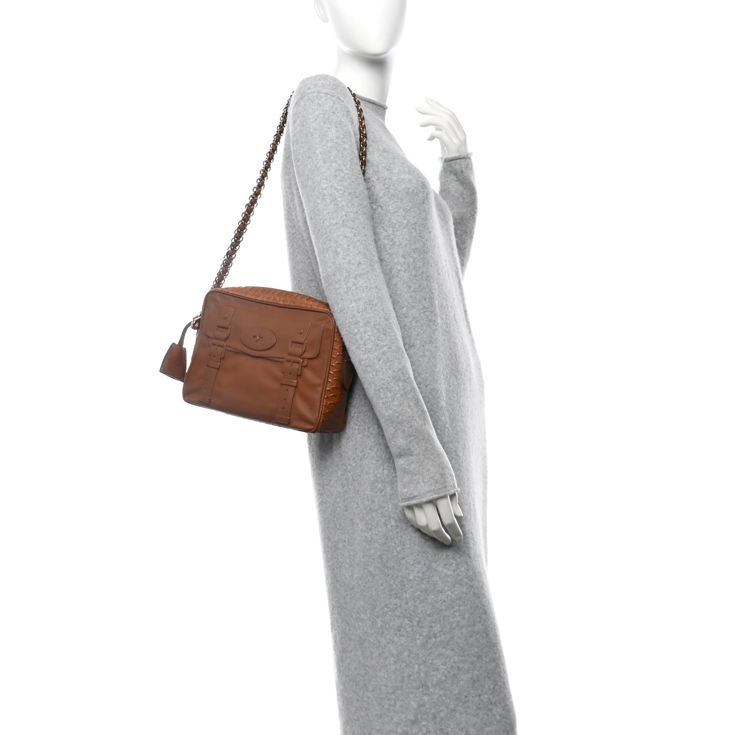 Calfskin Silky Snake Print Maisie Bag Oak
