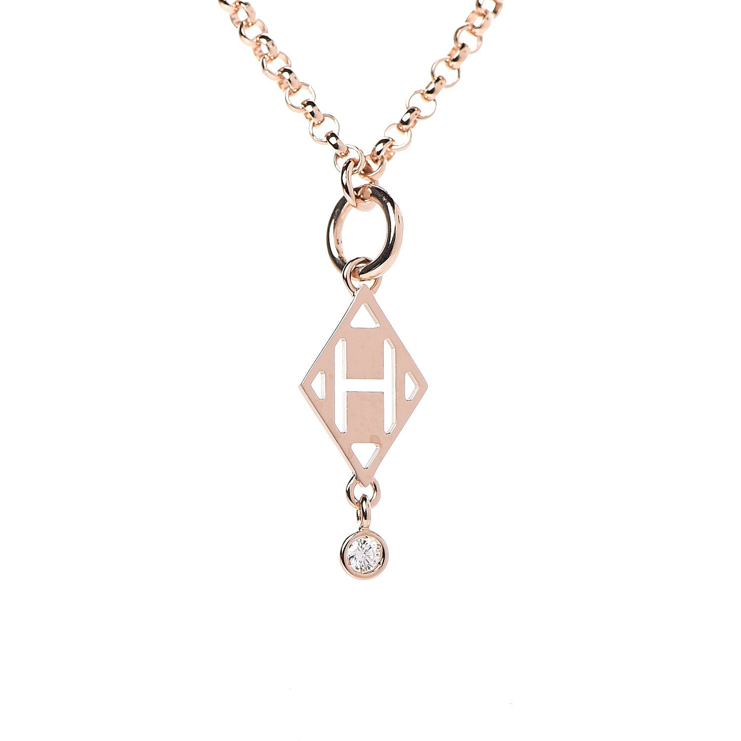 Hermes 18K Rose Gold Diamond Gambade Pendant Necklace 4 of 8