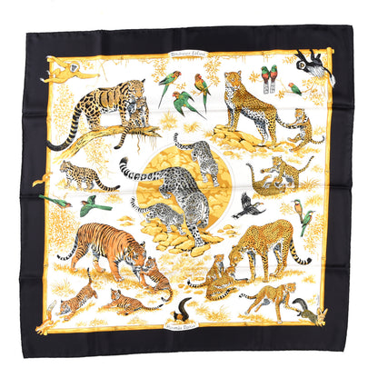 Hermes Silk Tendresse Feline Scarf 90 Black White Vieil Or 1 of 4