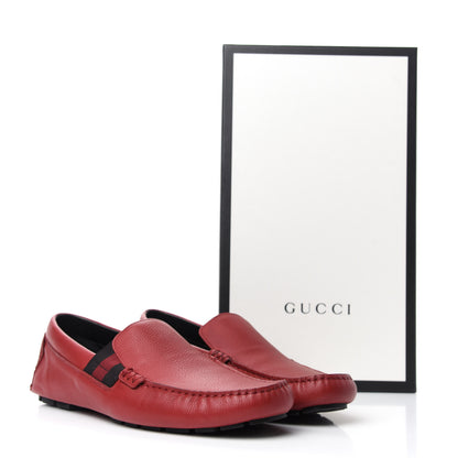 Gucci Calfskin Web Mens Driver Loafers 7.5 Red 9 of 9
