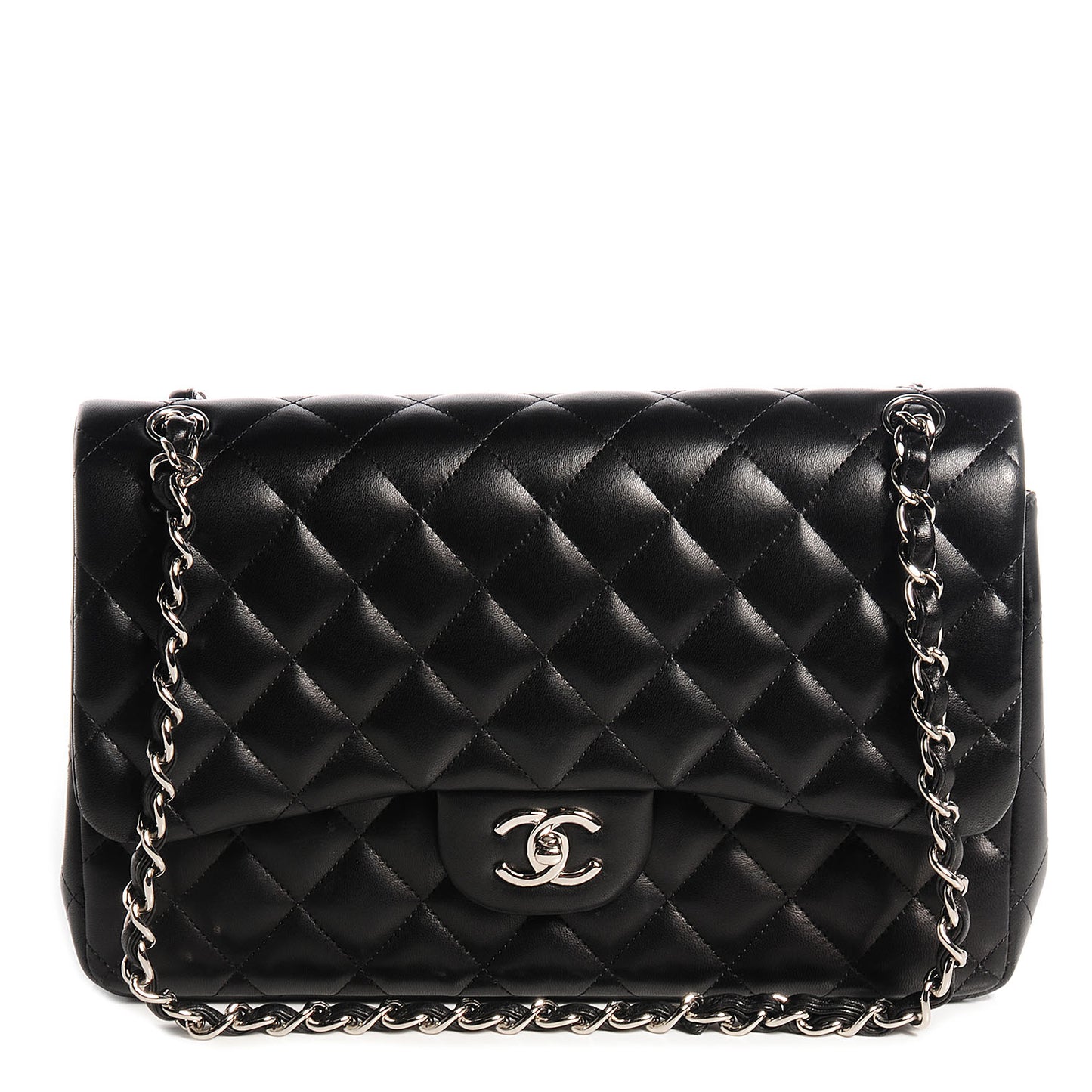 Lambskin Quilted Jumbo Double Flap Black