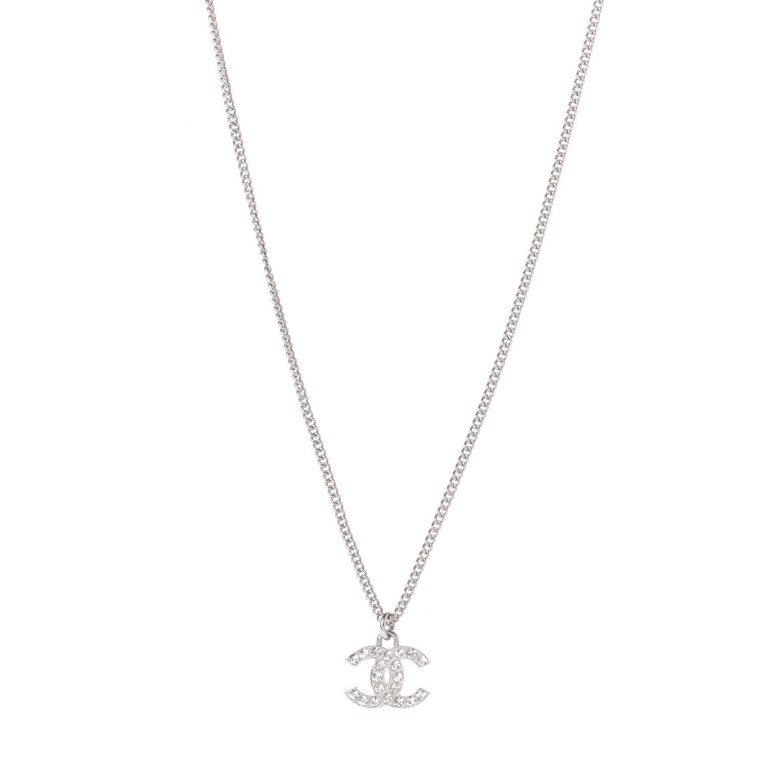 Chanel Crystal Timeless CC Necklace Silver 1 of 4