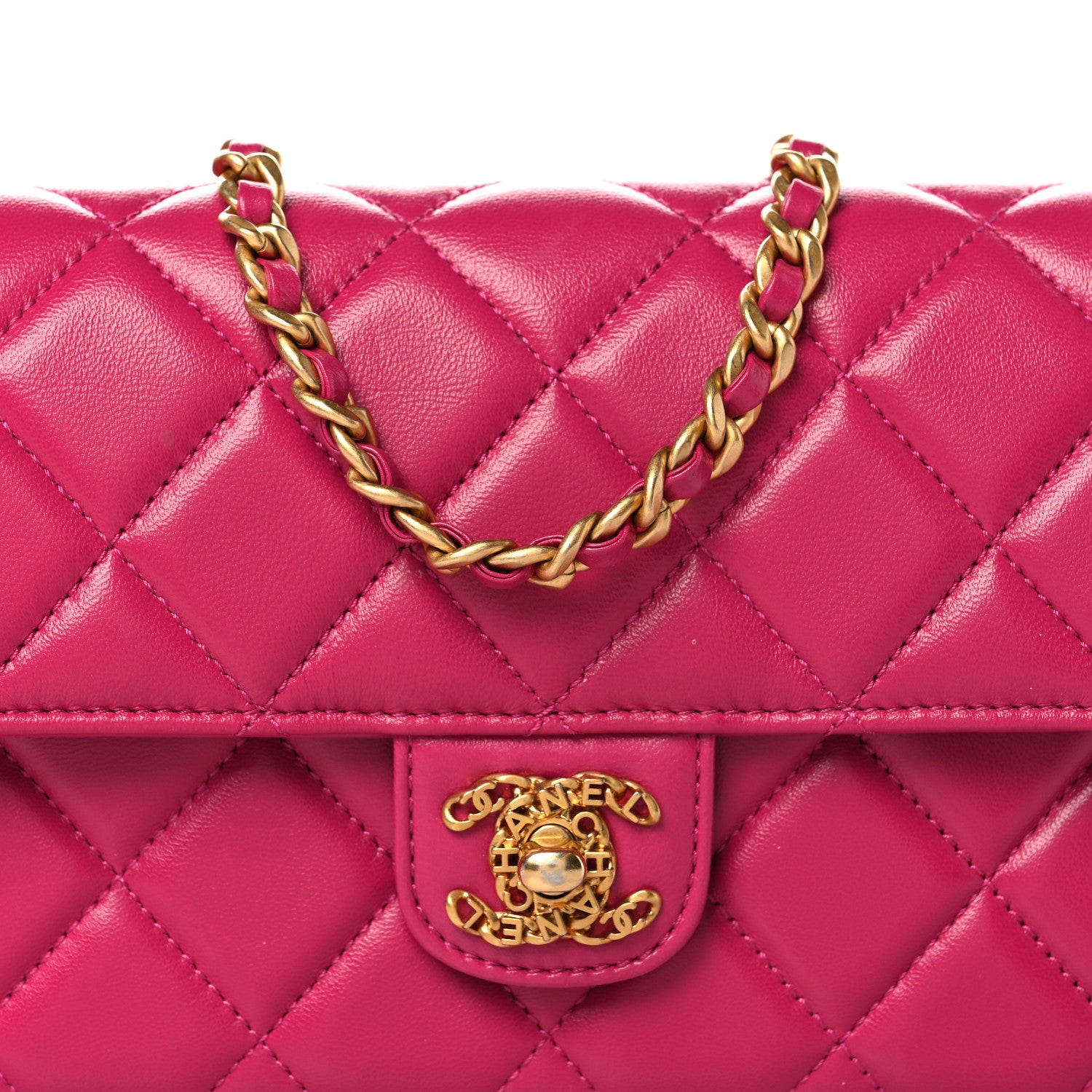 Chanel Shiny Lambskin Quilted Flap Clutch Bag Dark Pink 8 of 10