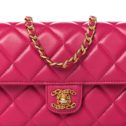 Chanel Shiny Lambskin Quilted Flap Clutch Bag Dark Pink 8 of 10
