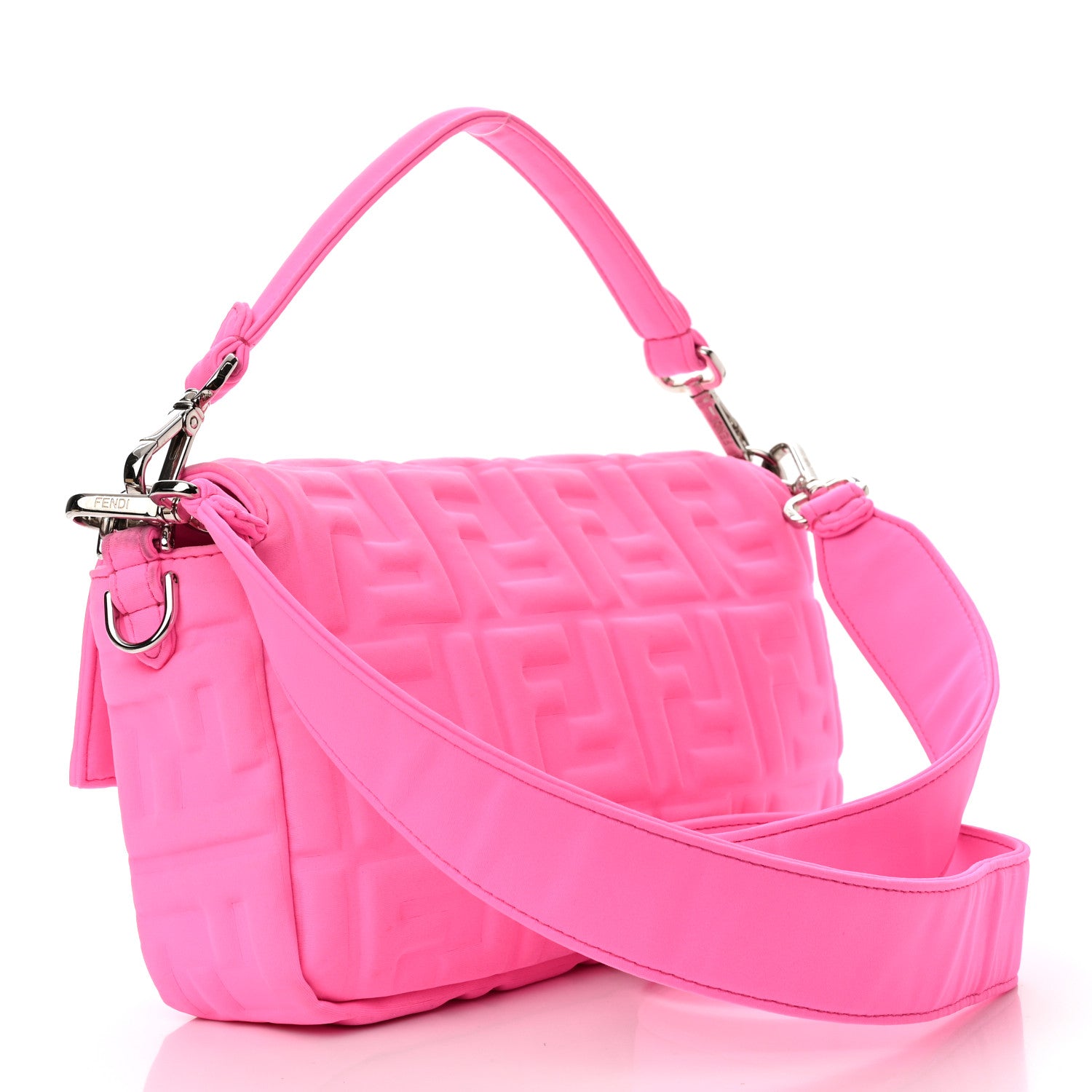 Fendi Lycra FF 1974 Embossed Baguette Rosa Fluo 3 of 12
