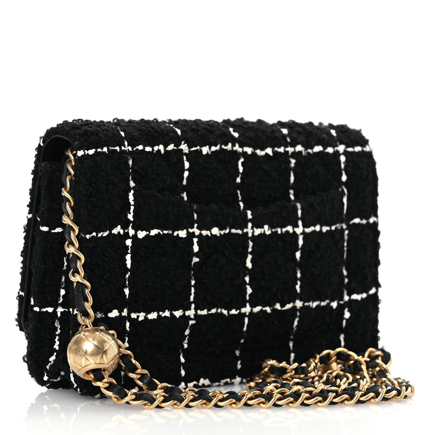 Tweed Quilted CC Pearl Crush Wallet On Chain WOC Black