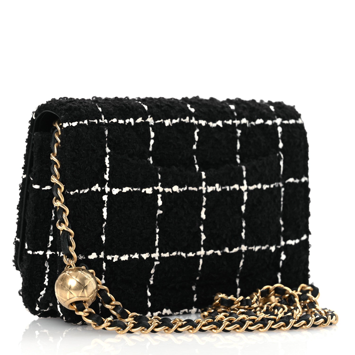 Chanel Tweed Quilted CC Pearl Crush Wallet On Chain WOC Black 3 of 15
