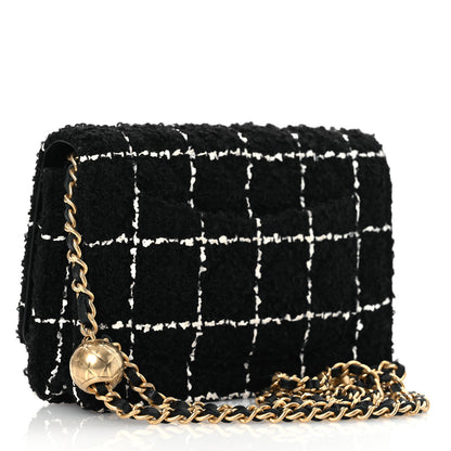 Chanel Tweed Quilted CC Pearl Crush Wallet On Chain WOC Black 3 of 15