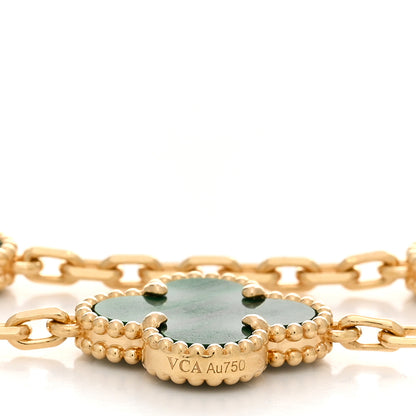 Van Cleef & Arpels 18K Yellow Gold Malachite 5 Motifs Vintage Alhambra Bracelet 3 of 5