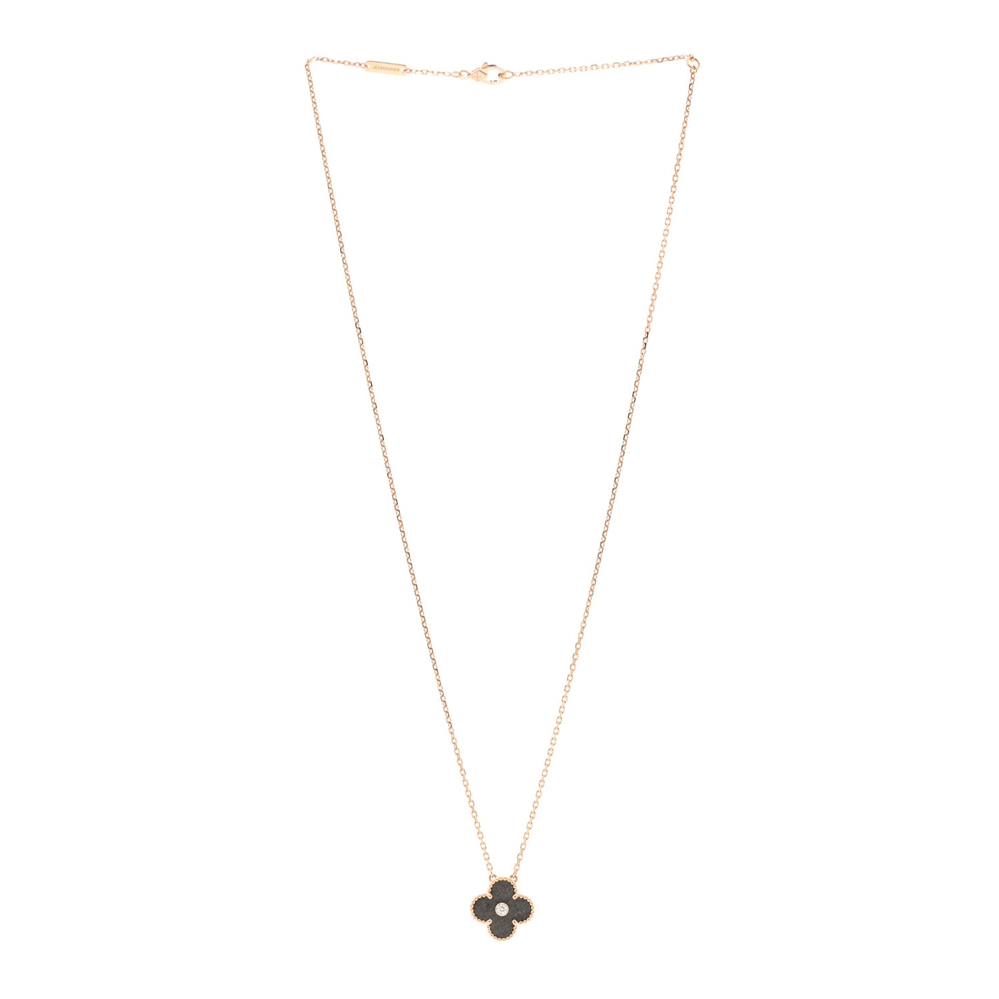 18K Rose Gold Diamond Silver Obsidian Vintage Alhambra Pendant Necklace