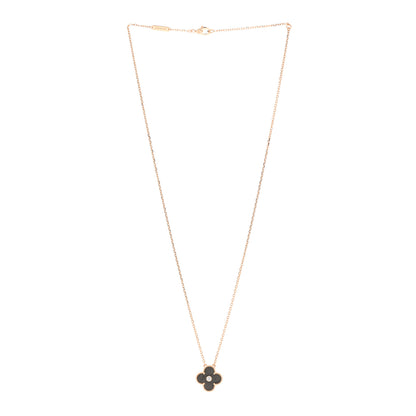 Van Cleef & Arpels 18K Rose Gold Diamond Silver Obsidian Vintage Alhambra Pendant Necklace 3 of 5