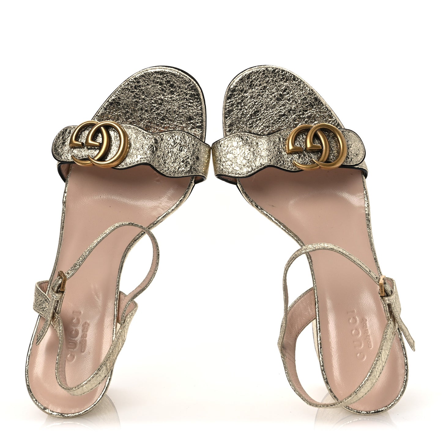Galassia GG Marmont Ankle Wrap 75mm Sandals 37 Platino