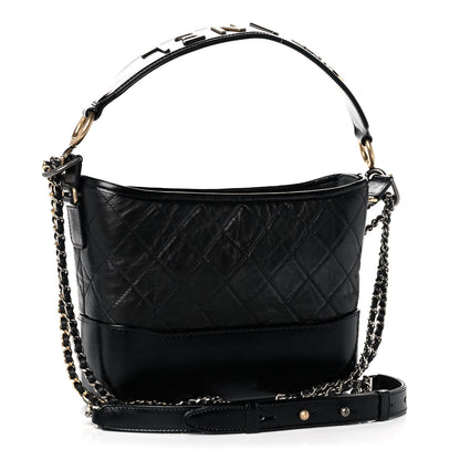 Chanel Aged Smooth Calfskin Quilted Medium Gabrielle Logo Hobo Black 2 of 10