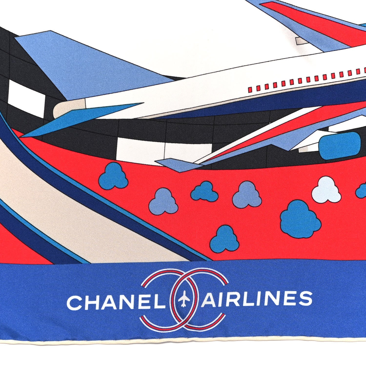 Chanel Silk Print CC Airplane Square Scarf Blue Red 2 of 3