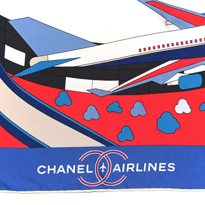 Chanel Silk Print CC Airplane Square Scarf Blue Red 2 of 3