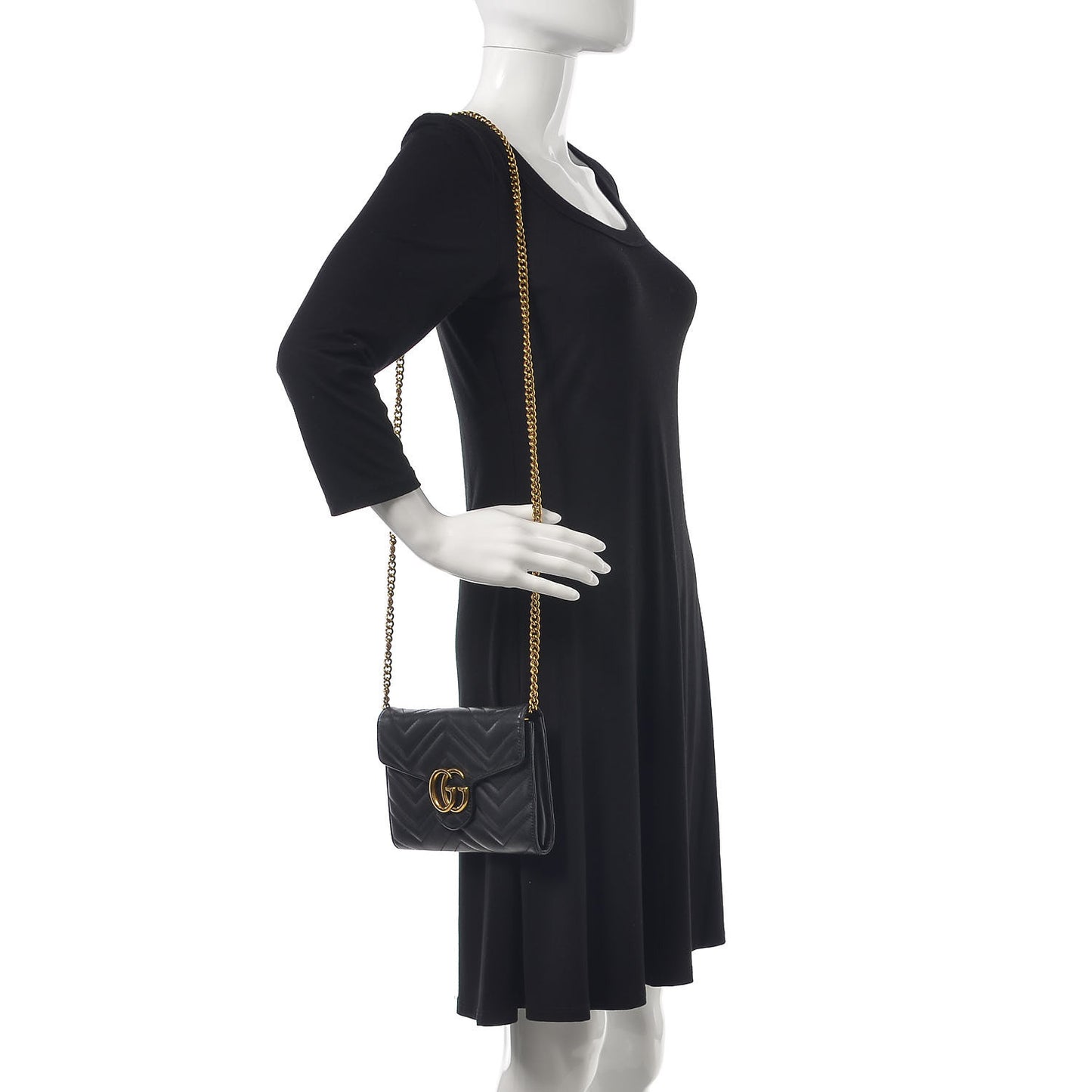 Calfskin Matelasse Mini GG Marmont Chain Wallet Black