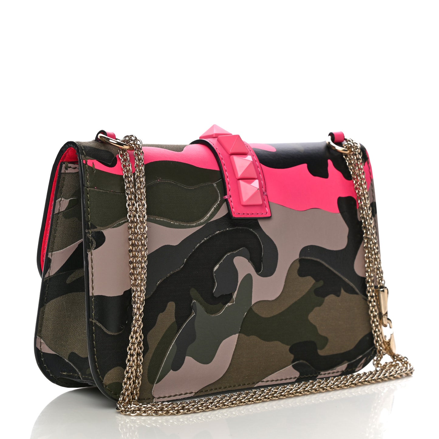 Nappa Canvas Camouflage Medium Glam Lock Rockstud Flap Fuxia Fluo