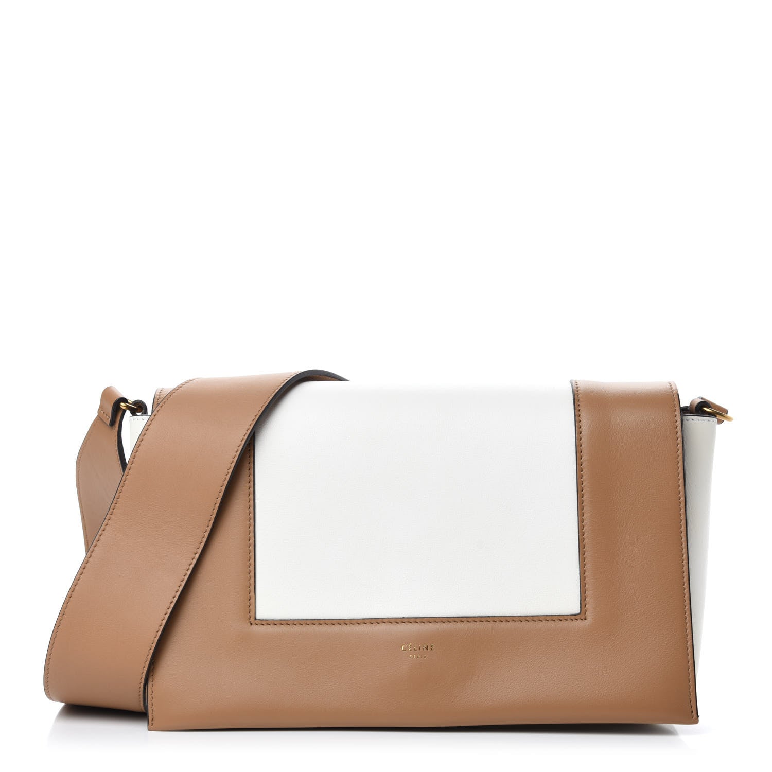 Celine Shiny Smooth Calfskin Medium Frame Shoulder Bag Tan Optic White 1 of 12