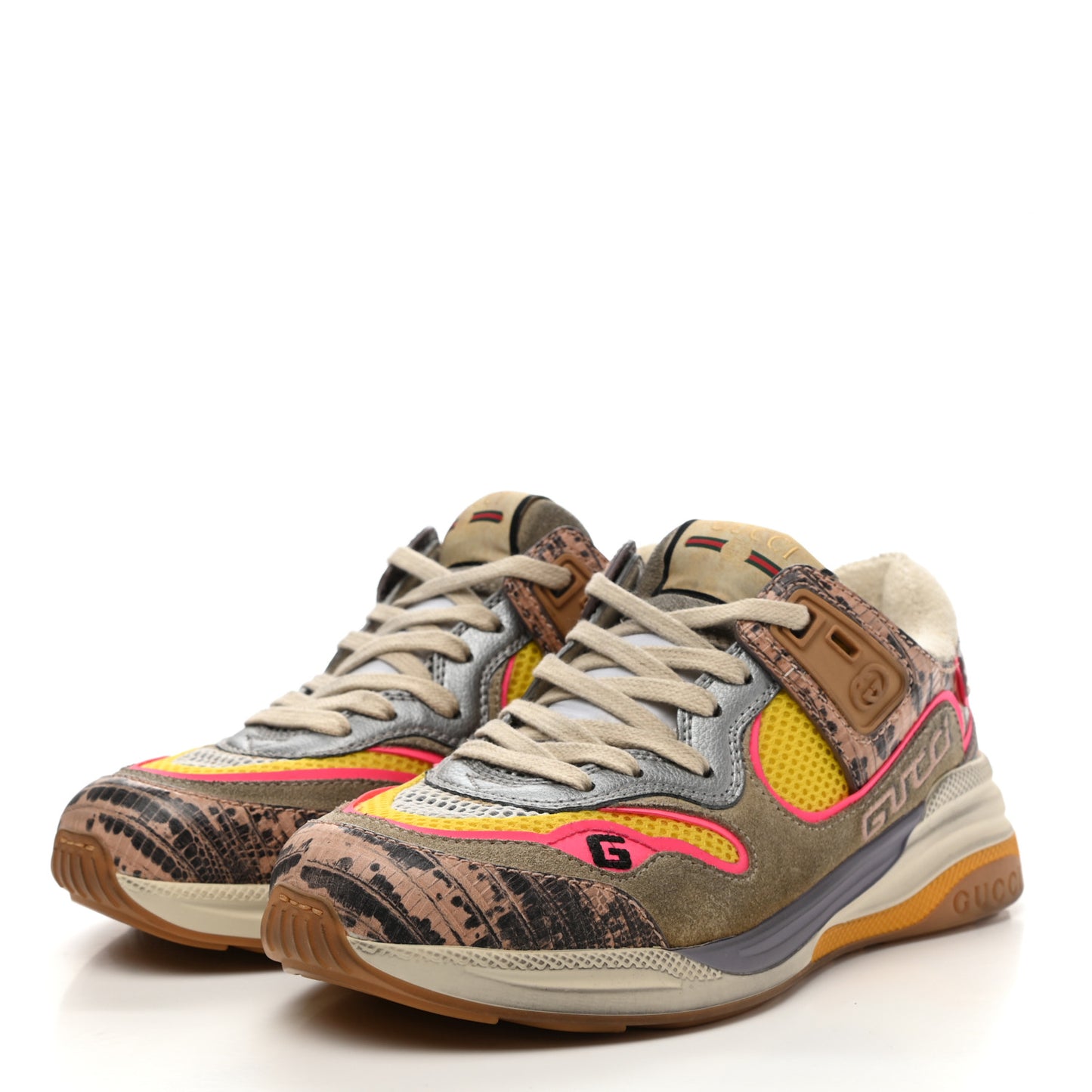 Suede Calfskin Tejus Printed Womens Ultrapace Sneakers 35 Pink Silver Oatmeal Yolk
