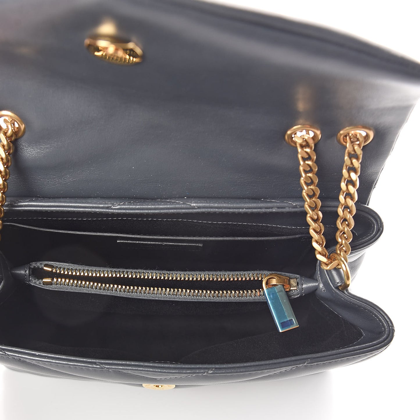 Calfskin Y Quilted Monogram Small Loulou Chain Satchel Asphalt