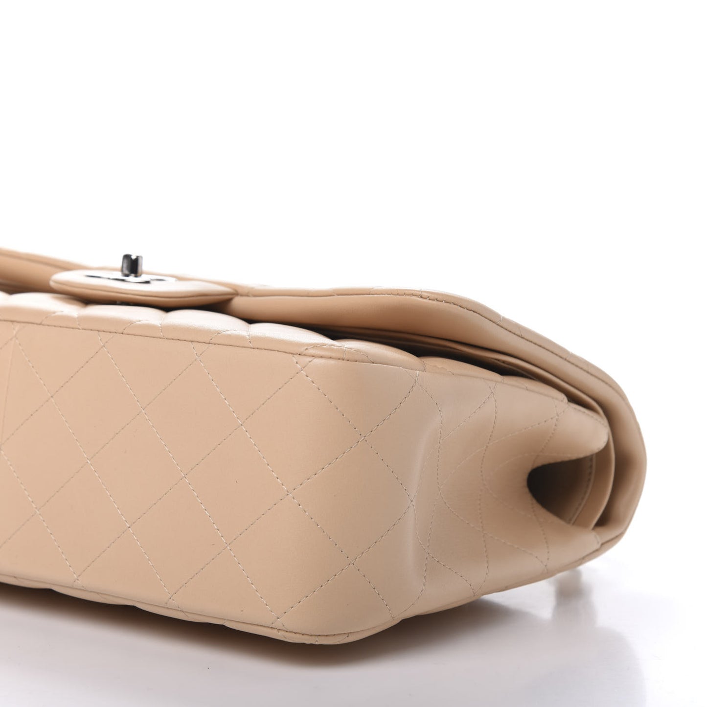 Lambskin Quilted Jumbo Double Flap Beige