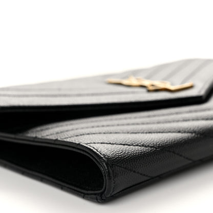 Saint Laurent Grain De Poudre Matelasse Chevron Monogram Envelope Clutch Black 9 of 11