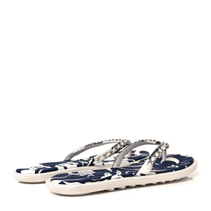 Chanel Canvas CC Chain Thong Sandals 39 Blue White 4 of 8