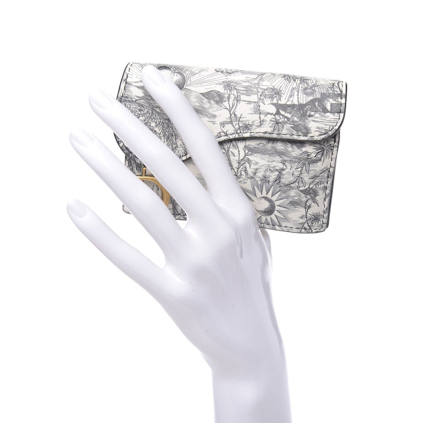 Calfskin Jardin Naturel Print Saddle Card Holder White Grey