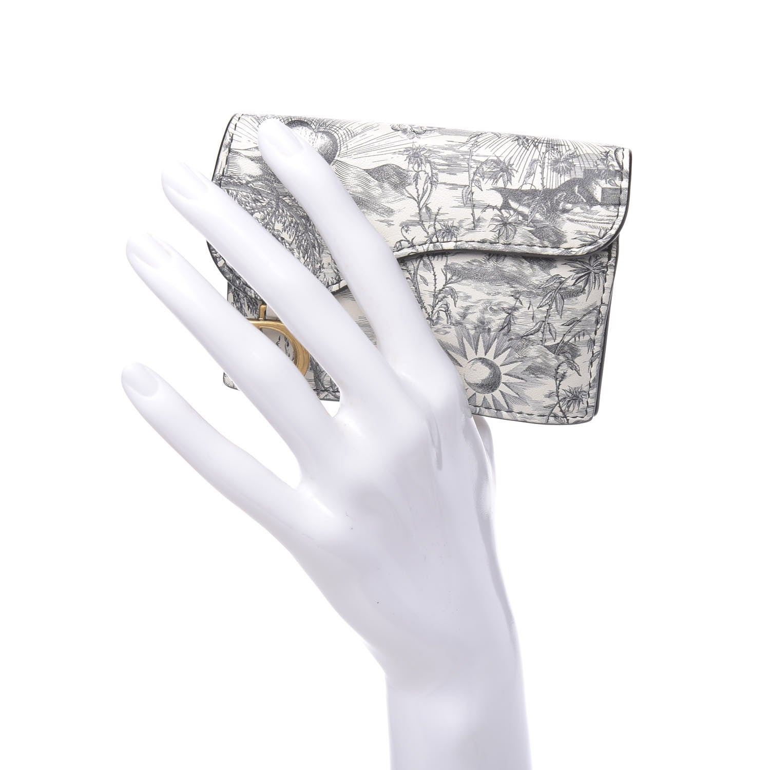 Christian Dior Calfskin Jardin Naturel Print Saddle Card Holder White Grey 2 of 8