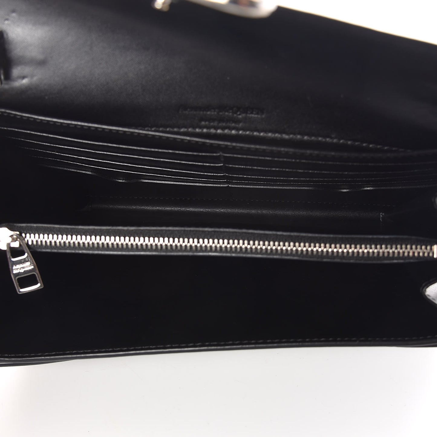 Calfskin Crystal Pin Envelope Wallet On Chain Black