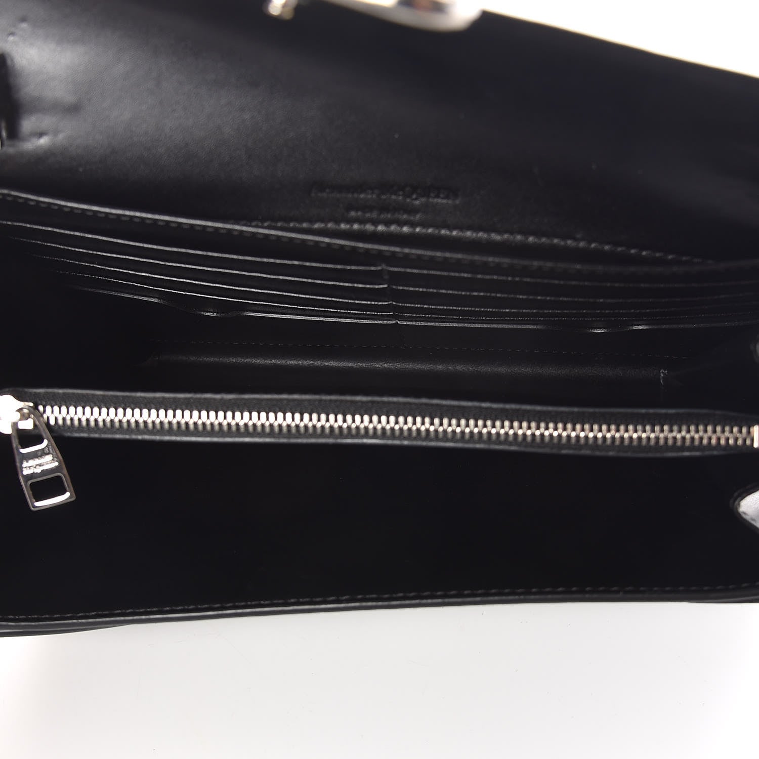 Alexander McQueen Calfskin Crystal Pin Envelope Wallet On Chain Black 7 of 11