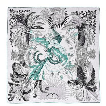 Hermes Cashmere Silk Mythiques Phoenix Coloriage Shawl 140 Gris Chine Black Vert 1 of 5