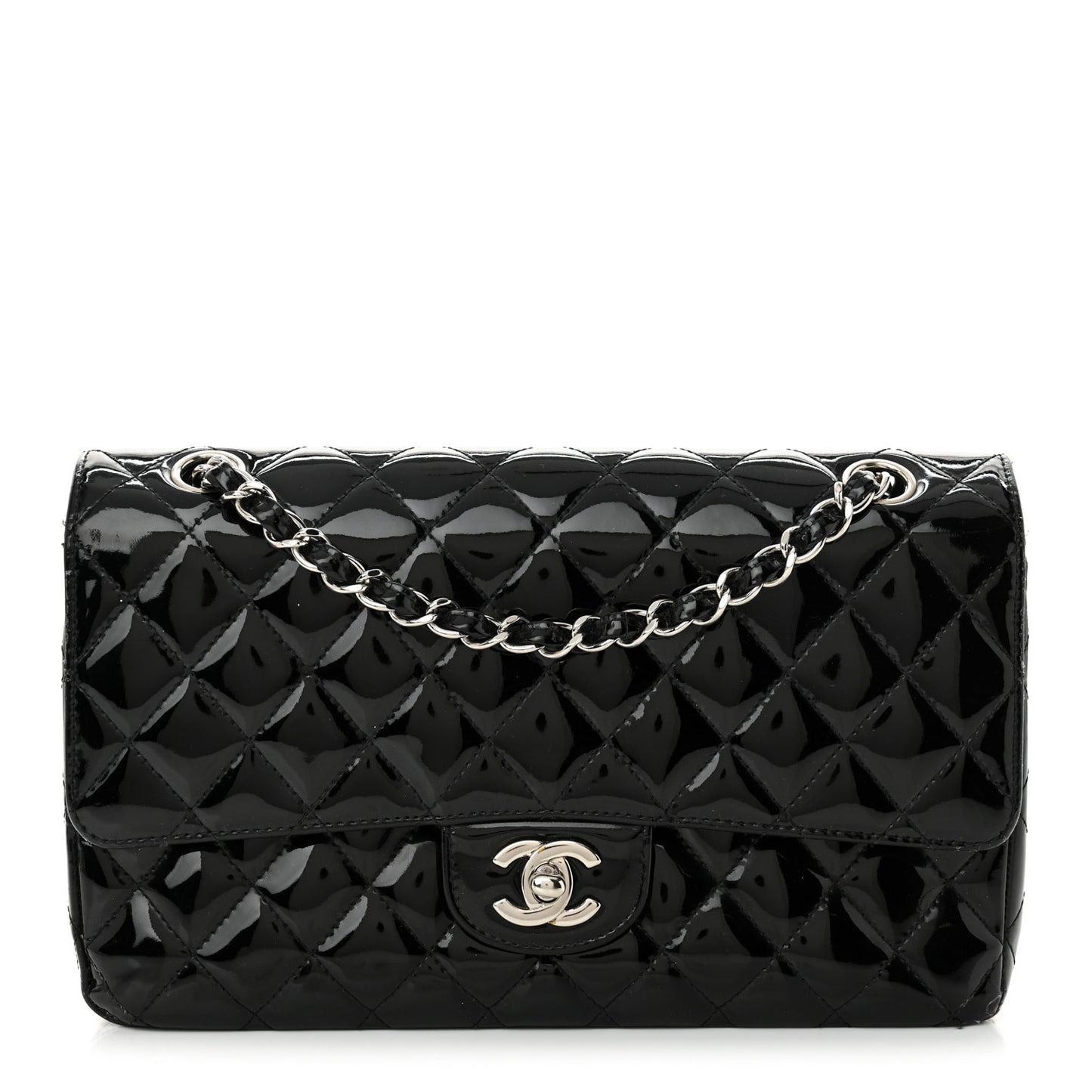 Patent Quilted Medium Double Flap Black