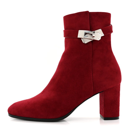 Hermes Suede Goatskin Saint Germain Ankle Boots 37 Rouge Tibetain 1 of 8