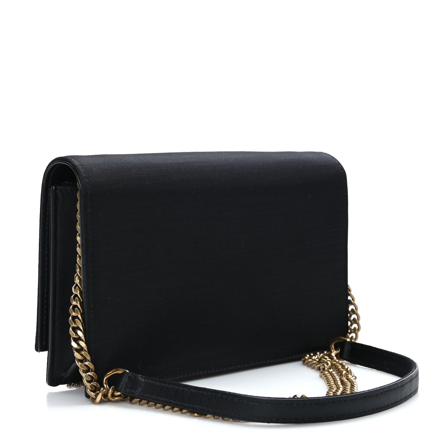 Satin Monogram Kate Tassel Chain Wallet Black