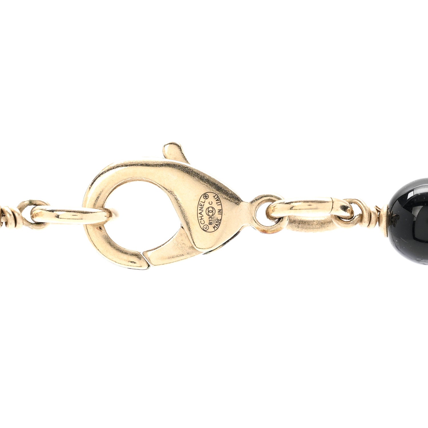 Chanel Pearl Enamel Resin Beaded Camelia CC Long Necklace Black White Gold 5 of 5