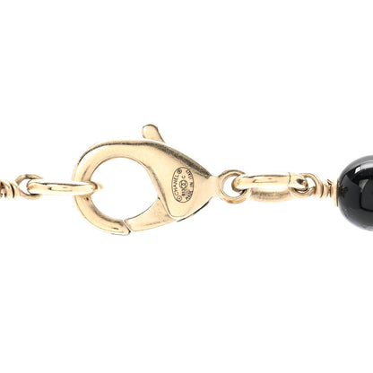 Chanel Pearl Enamel Resin Beaded Camelia CC Long Necklace Black White Gold 5 of 5
