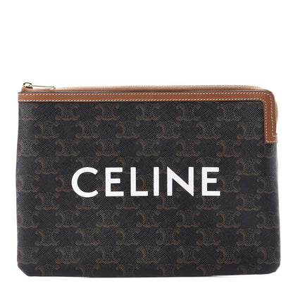 Celine Triomphe Canvas Lambskin Small Pouch Tan 1 of 6