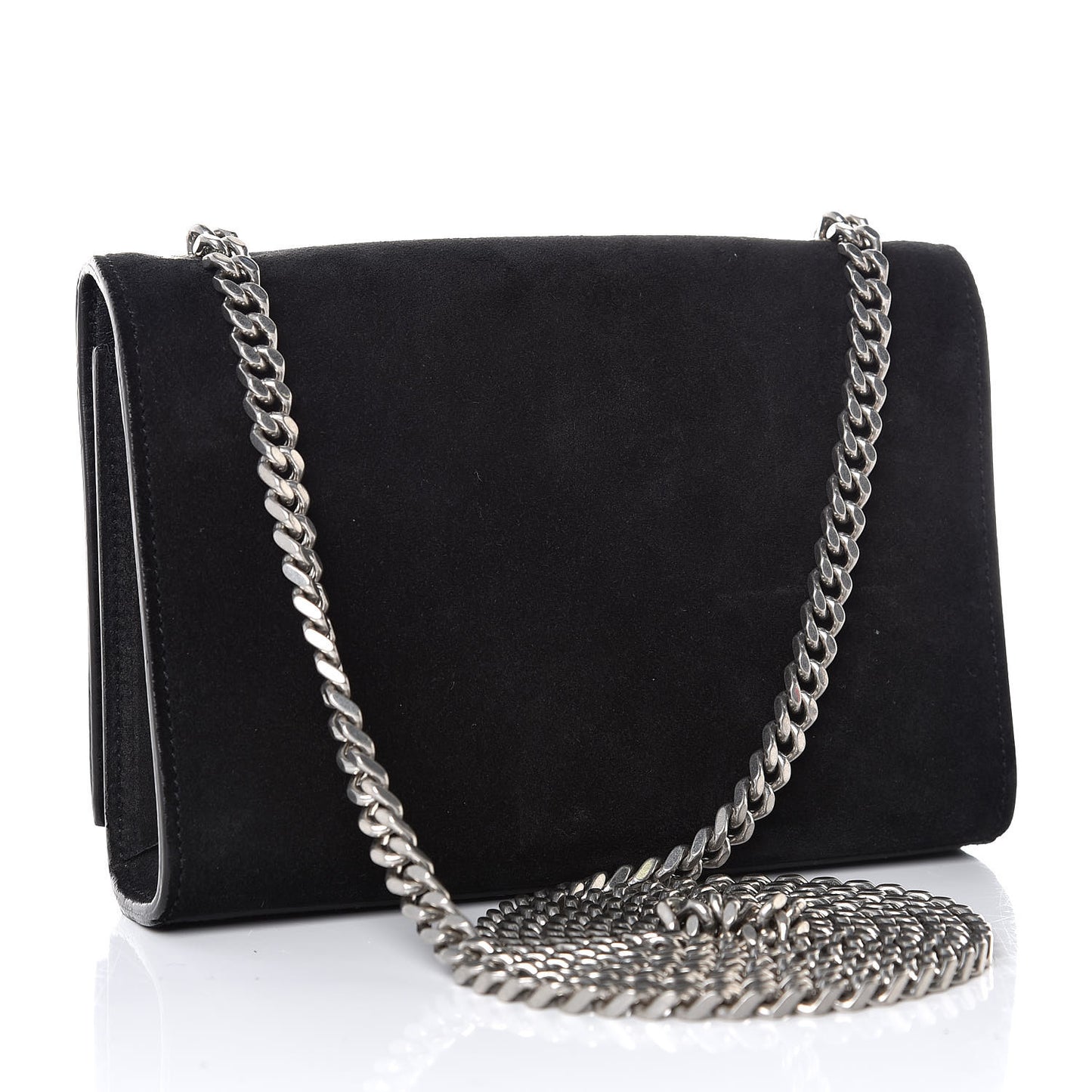Suede Fringe Chain Small Monogram Satchel Black