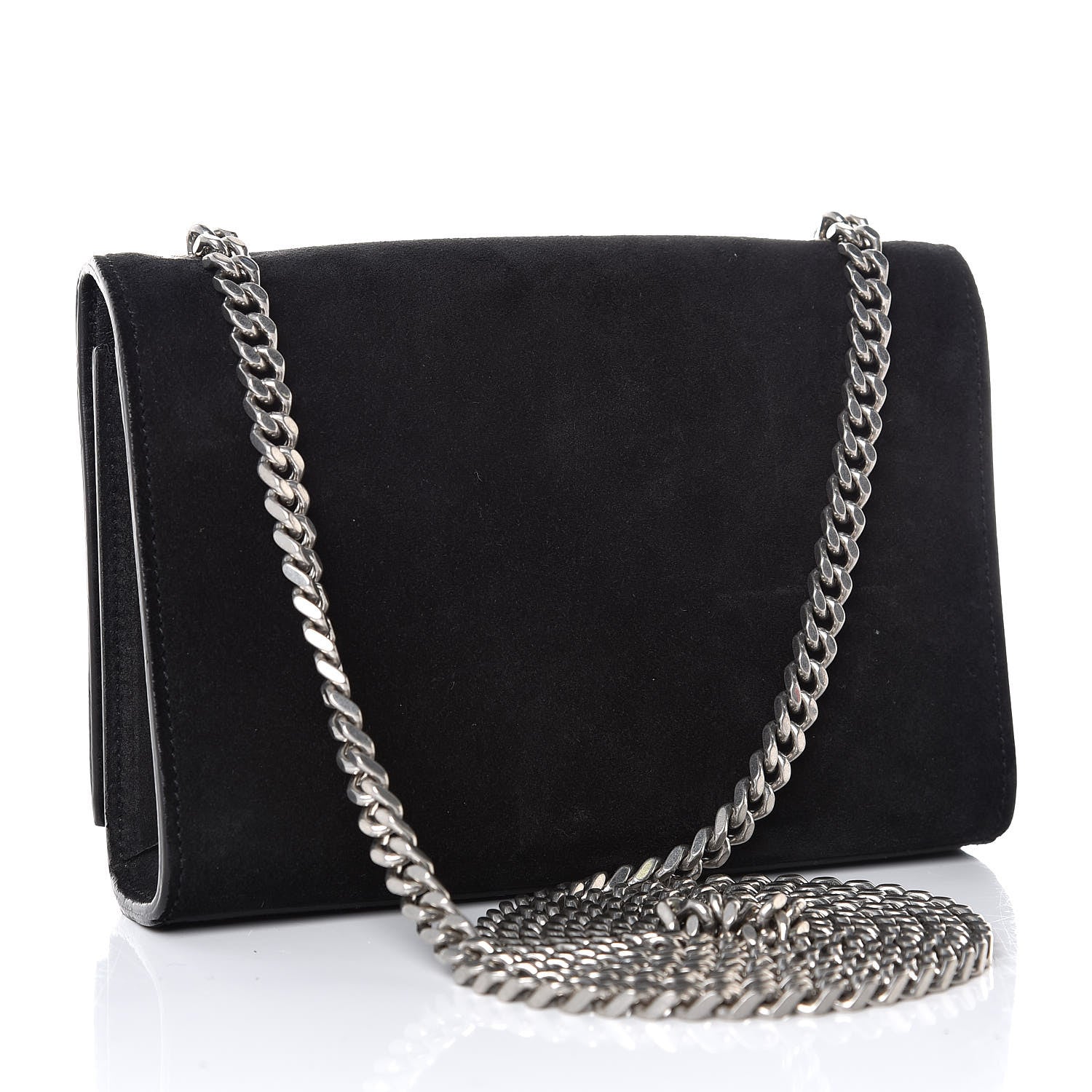 Saint Laurent Suede Fringe Chain Small Monogram Satchel Black 3 of 8