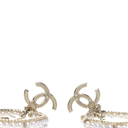 Chanel Crystal Pearl Charms CC Drop Earrings Gold 4 of 5