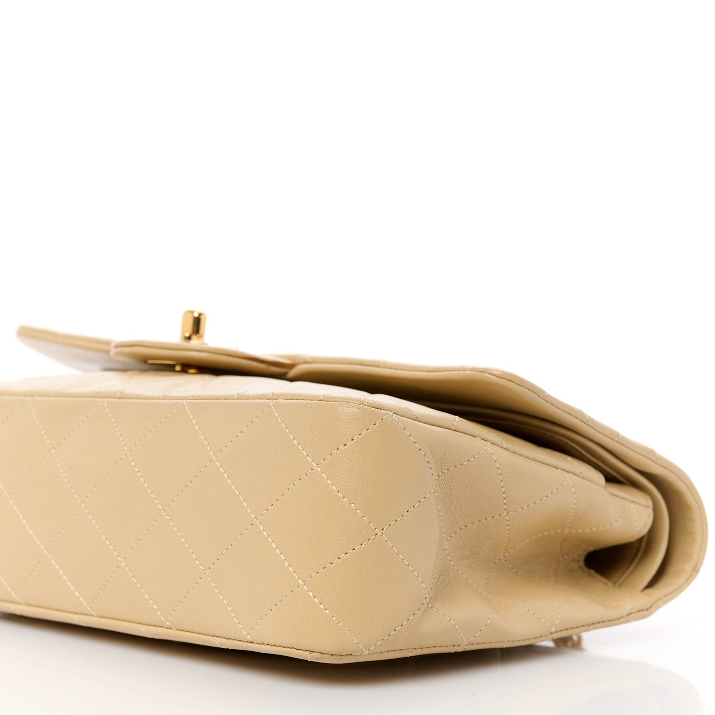 Lambskin Quilted Medium Double Flap Beige